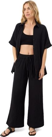 Pact Organic Cotton Coastal Double Gauze Pants in Jet Black at Nordstrom, Size Xx-Large