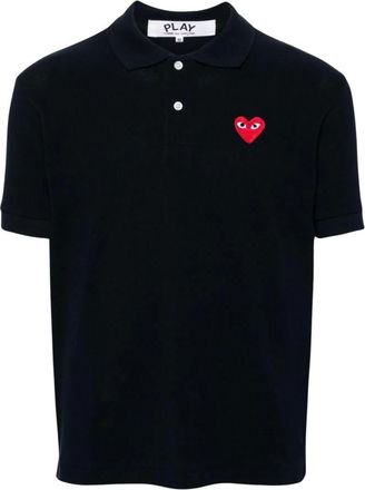 Comme Des Gar&ccedil;ons Tops, Dames, Blauw, L, Katoen, Polo shirt met hartlogo
