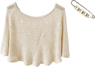 Generic Fur Shawl Womens Short Cut Pullover Tops Laides Summer Beach Poncho Boho Hollow Out Crochet Shawls Mesh Knitted Wedding Capes Sun Proof Shawl Dress Co