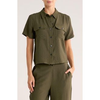 DKNY Crinkle Camp Shirt in Dark Olive at Nordstrom Rack, Size X-Large