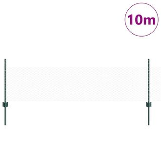 Berkfield Home Green Fence Posts 11 pcs U-Channel Green 60 cm Steel, Hexagon Fen
