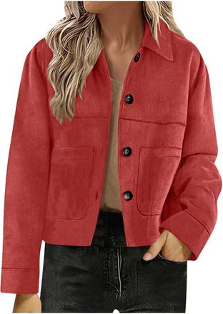 Generic Suede Jackets Women Faux Suede Bomber Jacket Casual Batwing Sleeves Pilot Bomber Jacket Zip Loose Fit Coat Streetwear Outerwear Button Down Open Front