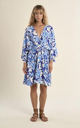 Molly Bracken Bedrukte korte jurk, lange mouwen, V-hals