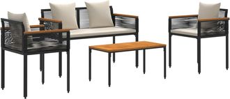 vidaXL Juego De Muebles De Exterior Negro Y Crema Rat&aacute;n Sint&eacute;tico Vidaxl