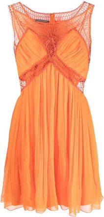 Alberta Ferretti chiffon pleated silk minidress - women - Silk - 46 - Orange