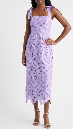 Lucy Paris Dewi Cutout Tie Strap Midi Dress in Lavender at Nordstrom, Size X-Small