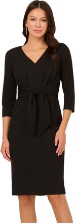 Adrianna Papell Womens Tie V Neck Knit Crepe Dress - Black - Size 10 UK