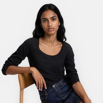 La Redoute Collections T-shirt met ronde hals en lange mouwen