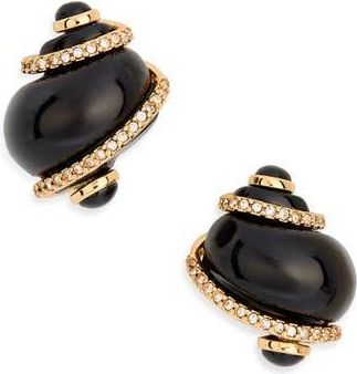 Kenneth Jay Lane Crystal Trim Enamel Shell Earrings in Black at Nordstrom Rack