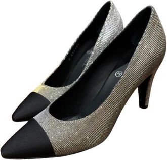 Chanel Silver Glitter Pumps Size 37.5
