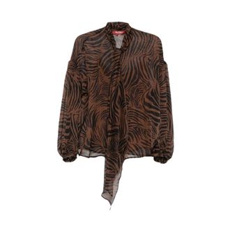 Max Mara Blouses, female, Brown, Size: XS Printed Silk Chiffon Blouse