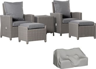 OUTSUNNY 5 PCs Outdoor Rattan Lounge Sofa Footstool Cooler Bar Coffee Table Set | TJ Hughes