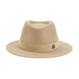 Maison Michel Accessoires, Dames, Beige, M, Su&egrave;de, Andre Suede Hoed