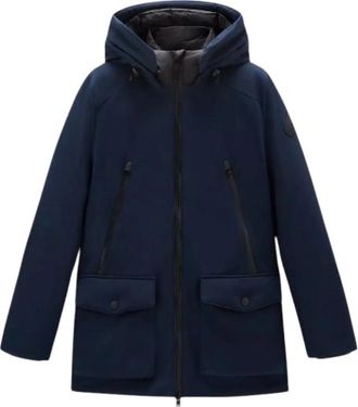 Woolrich Soft Shell Parka Melton Blue - Heren - Gewatteerde jassen - Blauw - M - Jassen