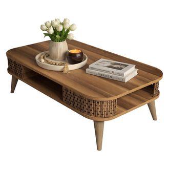Dmora Mesa De Centro Medicina, Con Patas, Compartimento, Rectangular, 105x60x35h Cm, Marr&oacute;n Nogal