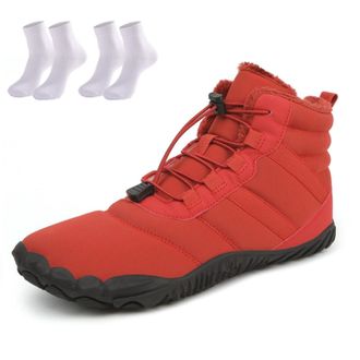 Generic Waterproof Snow Boots for Women | Non-Slip Fur Lined Mid Calf Sneakers | Lightweight Ankle Booties for Cold Weather Hiking(Red,12.5 Women/11.5 Men)