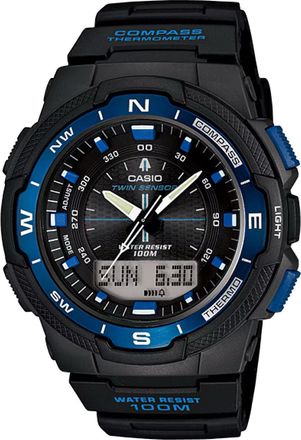 Casio Mens Twin Sensor Digital Black and Blue Compass Watch - SGW-500H-2BV