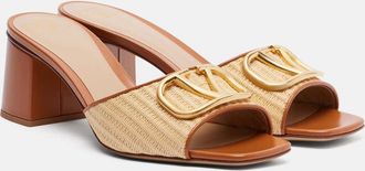 Valentino Garavani VLogo leather-trimmed raffia sandals