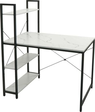 Hhg [nunca Usado] Escritorio Con Estante Hhg-669, Mesa Para Port&aacute;til Mesa De Oficina Escritorio De Trabajo, 100x60cm Metal Mdf, Aspecto M&aacute;rmol Blanco