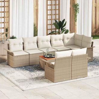 vidaXL Conjunto De Sof&aacute; De Jard&iacute;n 9 Pcs Beige Polirat&aacute;n Vidaxl