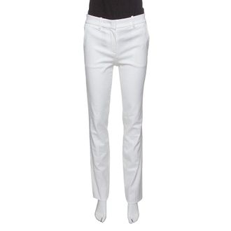Roberto Cavalli Firenze White Cotton High Waist Straight Fit Pants