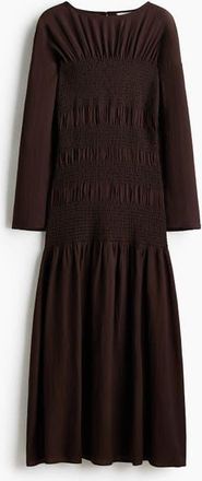 H&M Smocked Dress in Dark Brown at Nordstrom, Size Xx-Large