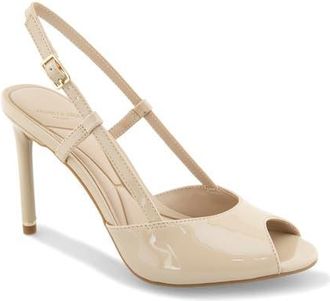 Kenneth Cole Londyn Slingback Peep Toe Sandal in Warm Sand Patent at Nordstrom, Size 6.5
