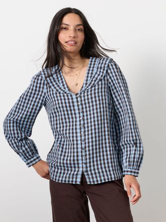Fat Face FatFace Alba Blue Gingham Blouse