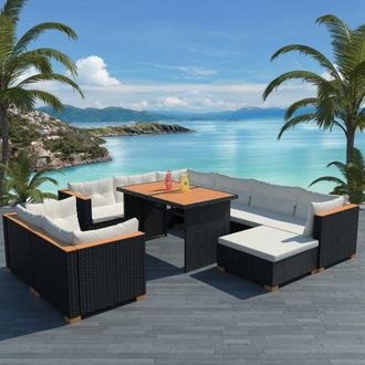 vidaXL Set Muebles De Jard&iacute;n 10 Piezas Y Cojines Rat&aacute;n Sint&eacute;tico Negro Vidaxl