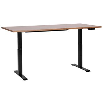 Beliani Escritorio De Altura Regulable El&eacute;ctrico Oficina Moderna Patas Cuadradas 180 X 80 Cm Tablero Madera Oscura Soporte De Acero Negro Destines