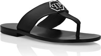 Philipp Plein Leather Sandals Flat Cocco Print Hexagon