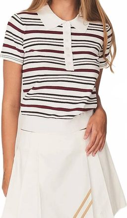The Garment Madison Button Polo Shirt In White Vino Espresso Stripe
