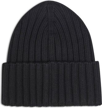 Moncler Womens Beanie Ribbed Wool Black Virgin Hat