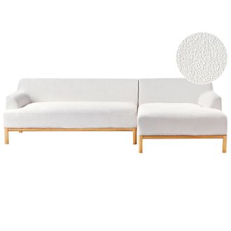 Beliani Beliani - Sof&aacute; Esquinero Elegante Patas De Madera Sala De Estar Tela De Boucl&eacute; Blanco Crema Izquierdo Sosjo