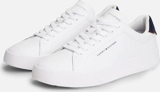 Tommy Hilfiger Mens Tommy Hilfiger Court Leather Detailed Mens Trainer - White/Desert Sky - Size: 10.5