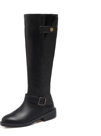 Generic Womens Flat Heel Knee-High Riding Boots with Buckle for Casual Everyday,Black,7.5 UK