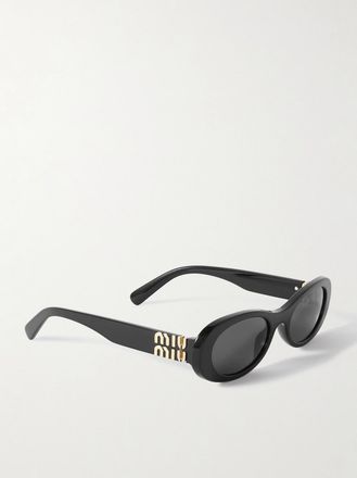 Miu Miu Eyewear Occhiali Da Sole In Acetato Con Montatura Ovale - Nero