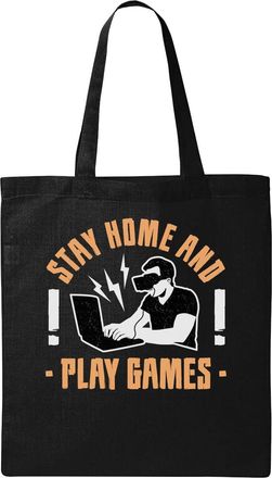 Generic Stay Home And Play Games Natural Ecological Cotton Tote Bag Black