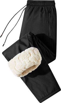 Generic Mens Fleece Joggers Bottoms Winter Warm Thermal Sports Gym Athletic Trousers Drawstring Elasticated Waist Sweatpants, Black, XXL