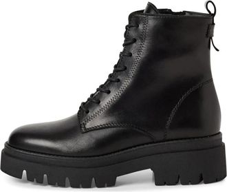 Tamaris Leren enkellaars - Dames - Veterlaarzen - Zwart - 38 EU - Leer - Schoenen