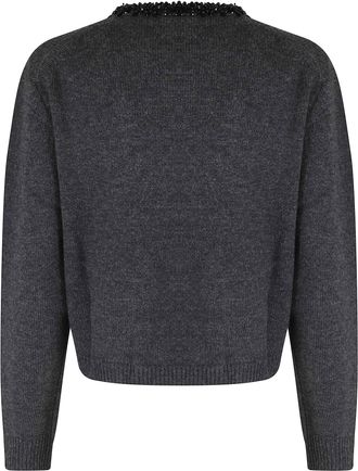 Semicouture Cropped Gray Sweater with Rhinestone Embellishments