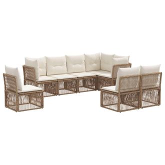 vidaXL Conjunto De Sof&aacute;s De Jard&iacute;n 8 Pcs Beige Rat&aacute;n Sint&eacute;tico Vidaxl