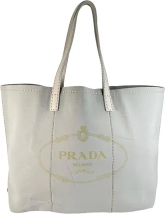 Prada Gray Leather Neoprene Tote Bag (Pre-Owned)