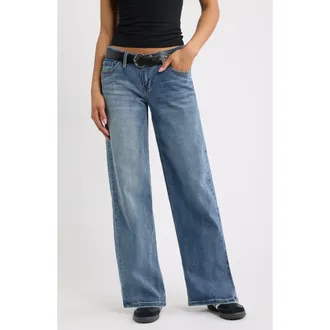 YMI Britney High Waist Belted Wide Leg Jeans in Med Dark Wash 08N at Nordstrom, Size 11