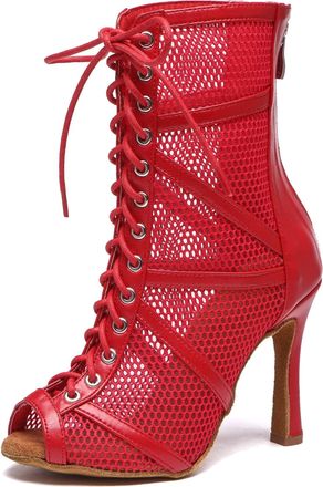 Minitoo Womens Dance Club Boots Mesh Elegant Summer Party Shoes L555 Red UK 5.5