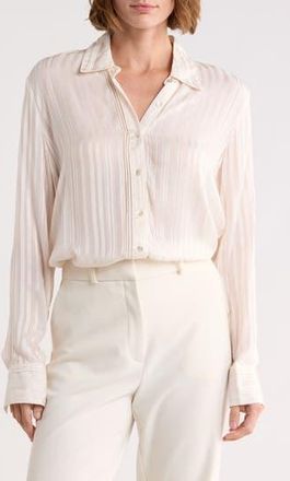 T Tahari Sheer Stripe Pintuck Button-Up Shirt in Cream at Nordstrom Rack, Size X-Small