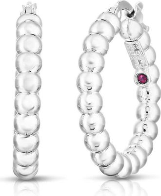 Roberto Coin Roberto Coin 18K White Gold Designer Gold Small Bead Hoop Earrings