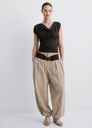 Mango Maglietta drappeggiata avvitata marrone - Donna - XXS - MANGO