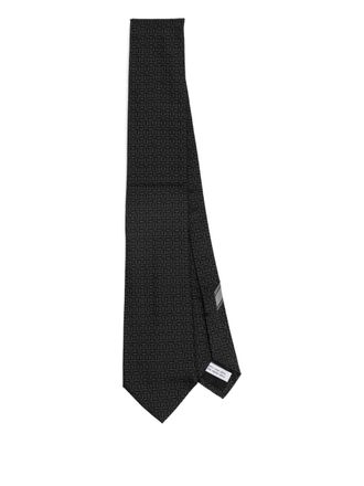 Ferragamo Zijden stropdas met Gancini-print - Zwart