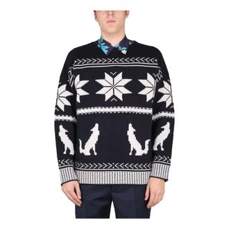 Etro Etro, Round-neck Knitwear, male, Blue, Size: M Crewneck Intarsio Sweater